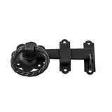Renovators Supply Manufacturing Turn Latch 6 in. Black Wrought Iron Floral Ring Style Turn Latch with Mounting Hardware