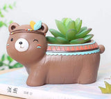 Rinsely Brown Bear Handmade Cute Resin Tribal Bear Design Multipurpose Pot Plant Container Set (Poly Resin)