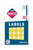 MACO Yellow Round Color Coding Labels, 3/4 Inches in Diameter, 1000 Per Box (MR12124)