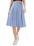 Globus Women Blue Mid Rise Pleated Flared Midi Skirt With Belt Loops