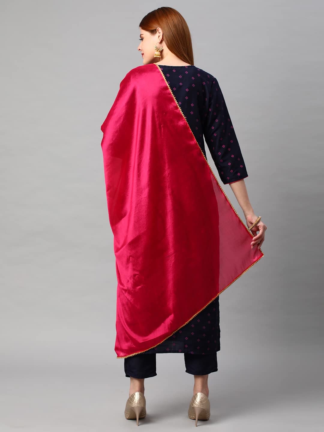 Anni Designer Women'S Cotton Blend Printed Straight Kurta With Pant & Dupatta (Bhujia Blue-Nw_S_Blue_Small),Blue,S,Cotton Blend,Regular,Dupatta