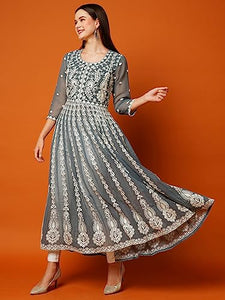 Gosriki Women'S Georgette Chikankari Embroidered Anarkali Kurti (Kari Grey-Kds-Gs_Xl_Grey_X-Large),Grey,,B0CBPQRBN7