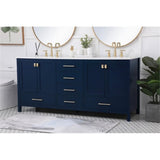 Elegant Decor Irene 72 Solid Wood And Stone Double Bathroom Vanity In Blue