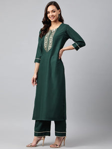 Gosriki Women'S Cotton Blend Straight Solid Kurta With Palazzo & Dupatta (Vtm Green_S-Go_Green_Small),Green,,B0B68T3RLD