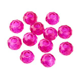 100pcs Fuchsia Glass Faceted European Beads Crystal Large Hole Loose Rondelle Spacer Beads Slide Charms No Metal Core 14x8mm for