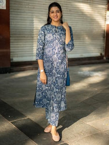 Gosriki Women'S Rayon Blend Straight Printed Kurta With Pant (Malvina Blue-Vks01-Gs_S_Blue_Small),Blue,,B0DFPXFQXG