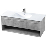 Elegant Decor Kasper 48 Single Porcelain Top Floating Bathroom Vanity In Gray