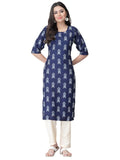 Pinkmint Kurta Set for Women Cotton Printed Straight Kurta with Pant (Pack of 1)