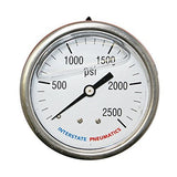 Interstate Pneumatics G71222500 Oil Filled Pressure Gauge 2500 PSI 21/2 Inch Dial 1/4 Inch NPT Rear Mount