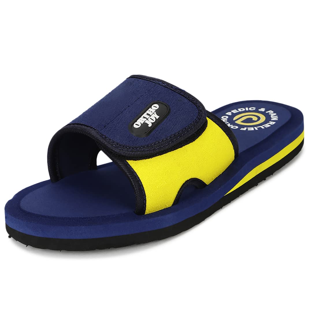 Ortho Joy Extra Soft Doctor Ortho Slippers/Comfortable Slippers For Men || Regular Wear Slippers For Men,Navy Blue-Yellow,13,B0BJ2LDQNG