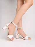 Shoetopia Stylish Ankle Strap White Block Heeled Sandals For Women & Girls,White,5,B0CBMT6T2Q