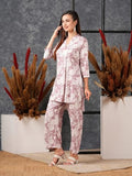Anni Designer Women'S Cotton Blend Printed Ethnic Co-Ord Set (Dakal Peach_M_Peach_Medium),Peach,M,Cotton Blend,Regular,Kurta