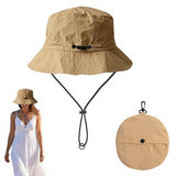 Zibuyu Trekking Hat, Wide Brim Summer Cap, Adjustable Chin Strap, Khaki