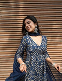 Gosriki Women'S Rayon Viscose Anarkali Printed Kurta With Pant & Dupatta (Acacio Blue-Gs_S_Blue_Small),Blue,,B0FDBGS8TF