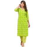 Anni Designer Women'S Cotton Blend Traditional Straight Printed Kurta And Pant Set (Sixty-Parrot_M_Green_Medium),Green,M