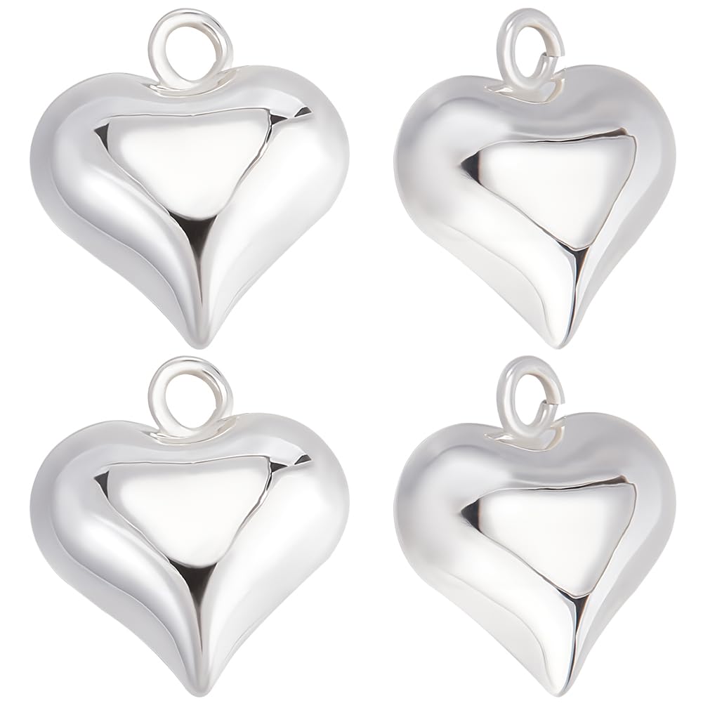 Beebeecraft 1 Box 10Pcs Heart Charms 925 Sterling Silver Plated 3D Heart Dangle Pendant Charms for Mothers Day Valentines Gift