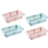 BIRDWING Plastic Expandable Hanging Fridge Tray, Refrigerator Food Storage Organizer (1624 cm Stretchable) (Pack of 4, Assorted