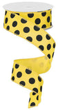 Polka Dot Wired Edge Ribbon, Yellow Black 1.5 Inches x 10 Yards