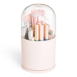 Yieach Rotating Acrylic Makeup Brush Holder with Lid for Vanity,Bathroom,Countertop,Covered Makeup Brushes Organizer,Round Spinn
