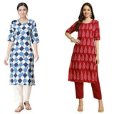 Pinkmint Straight Printed Kurti Party WERA Kurti Kurta Pant Set (Pack of 2)