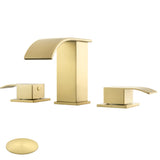 GAGALIFE 8 Inch Waterfall Bathroom Faucets 3 Hole - Brushed Gold Widespread Bathroom Faucet with Pop-up Drain, Two Handles Bathr