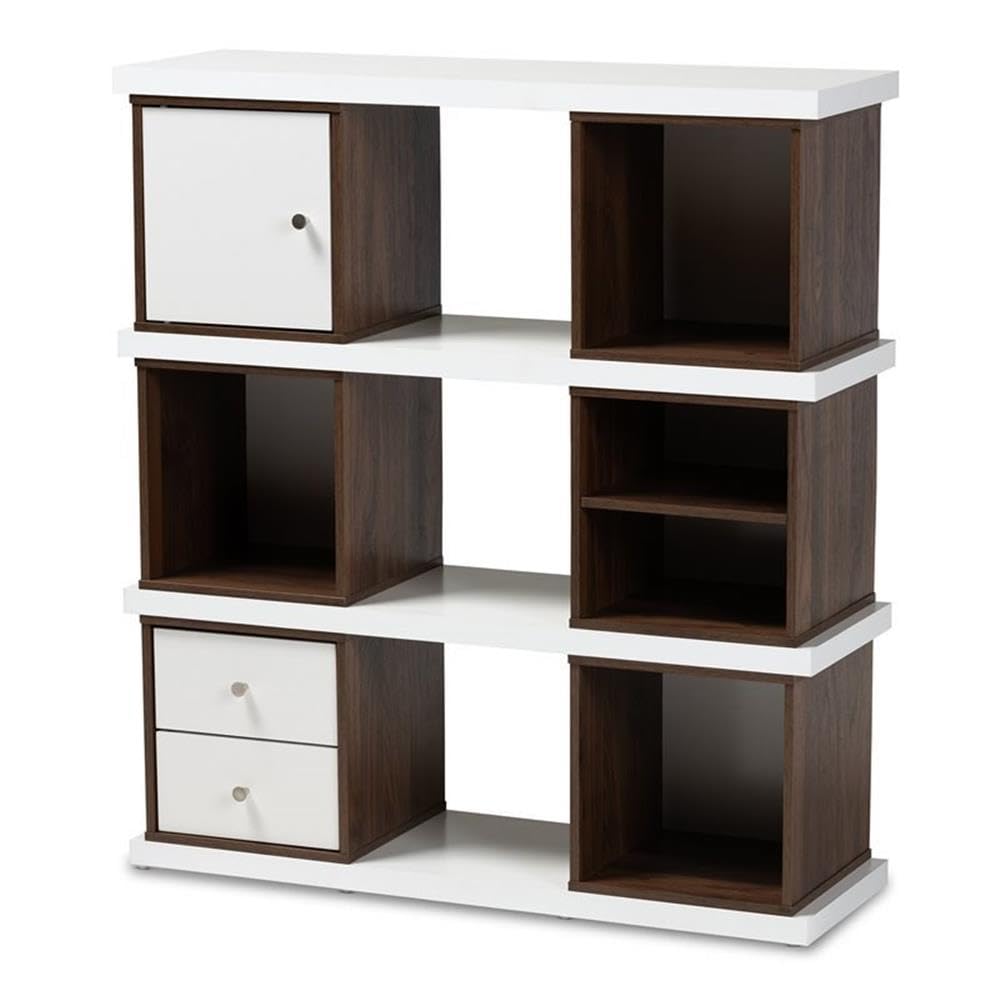 Baxton Studio Rune Modern And Contemporary Two-Tone White And Walnut Brown Finished 2-Drawer Bookcase