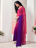 Satrani Womens Georgette Dyed Padding Ready To Wear Saree With Unstitched Blouse Piece (4Rs105N_Pink & Purple & Violet6)