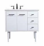 Elegant Decor Indoor Modern Under Sink Bathroom Fixtures Storage Organizer Cabinet 36 Inch Single Bathroom Vanity - White