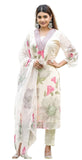 Wedani Georgette Floral Print With Sequence Embroidery & Mirror Work Kurta Pant Set With Dupatta For Women-White,White,M,,,