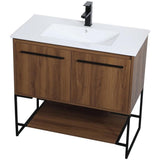 Elegant Decor Gerard 36 Single Porcelain Top Bathroom Vanity In Walnut Brown