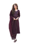 Sanisa Women's Cotton Blend Embroidery & Sequence Work Straight Kurta with Pant and Gota Lace Work Dupatta (80KBD900NZ-M_Wine2)