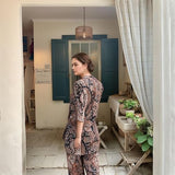 Anni Designer Women'S Cotton Blend Mid Thigh Printed Co-Ord Set (Jid Keri Black Co-Ord_M_Black_Medium),Black,M,Cotton Blend,Casual,Kurta