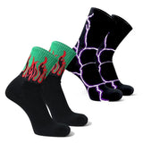 Bear & Beyond Flame Lightning Graphic Crew Socks For Men Women Streetwear Cotton Breathable Sports Skateboard Casual Fashion Hip