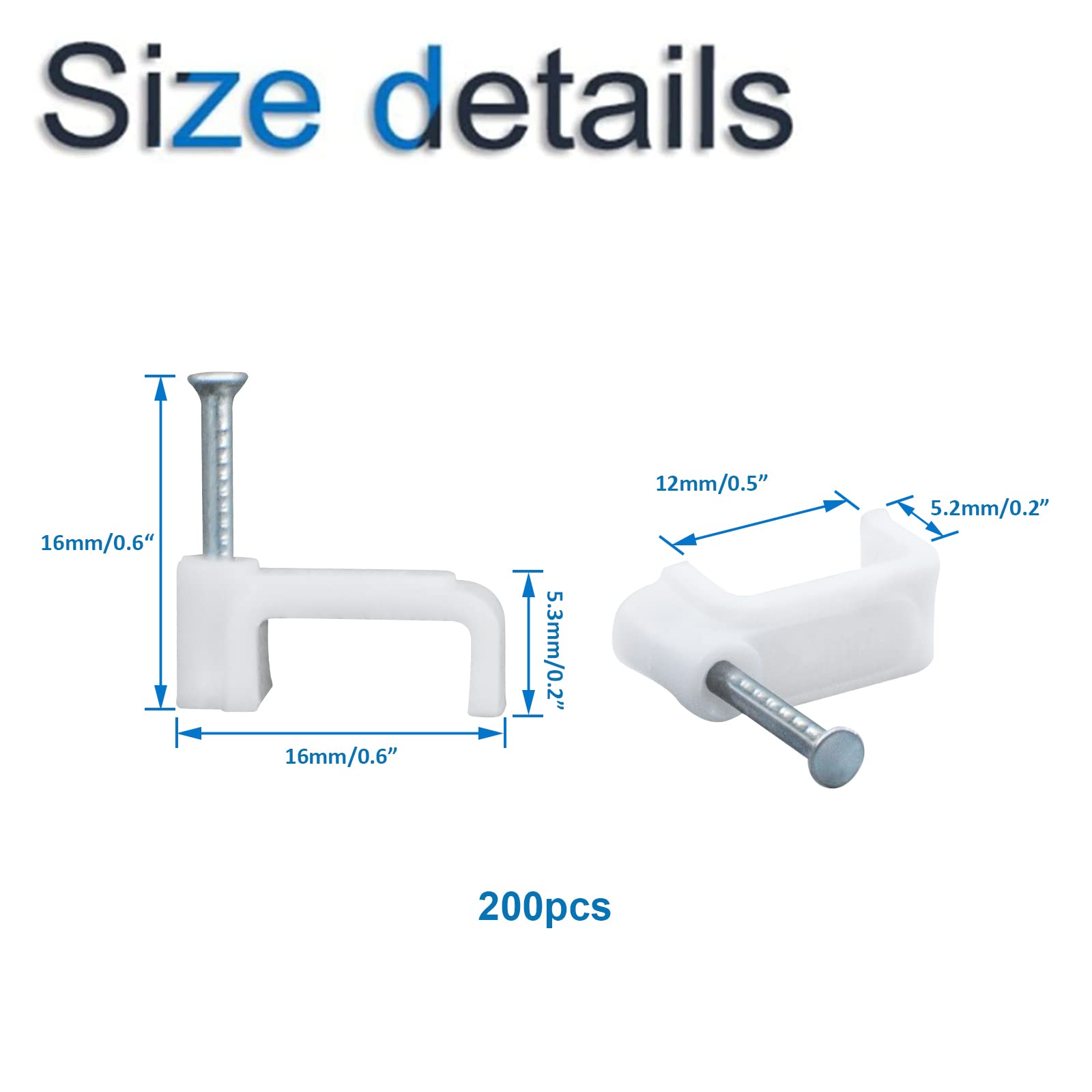 INCREWAY 200Pcs 12mm Flat Cable Wire Clips Cable Staples Cord Holder Wire Management, White