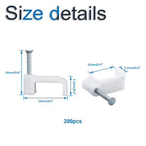 INCREWAY 200Pcs 12mm Flat Cable Wire Clips Cable Staples Cord Holder Wire Management, White