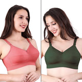 Trylo Riza Cottonfit Bra Combo Pack Coral & Olivegreen 34 C - Cup - Pack Of-2,CORAL & OLIVEGREEN,34,B0DQKZ2PQ3