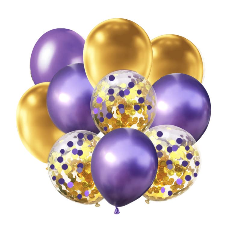 GAKA Purple Confetti and Gold Balloons Pack of 50, Purple Gold Graduation Party Decorations,Halloween Party Decorations,Balloons