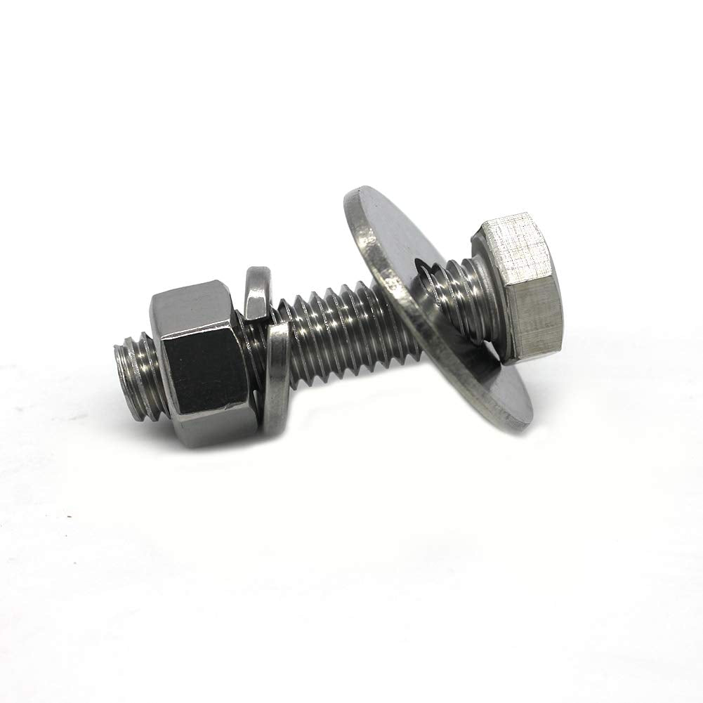 (10 Sets) 5/16-18x1 Stainless Steel Hex Head Screws Bolts, Nuts, Flat & Lock Washers, 18-8 (304) S/S, Fully Threaded by Bolt F