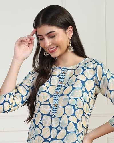 Toplot Women'S Printed Straight Kurta With Pant |Kurta Pant Set For Women (Kurta-Pant-2-Set-5199-Round-Xl) Turquoise,Turquoise,,B0DCSFHQTV