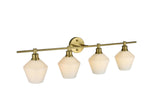 Living District Gene Industrial Mid-Century Modern 4 Light Entryway And Bathroom Wall Sconce In Brass And Frosted White Glass