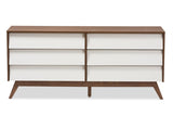 Baxton Studio Hildon 6 Drawer Double Dresser In White And Walnut Brown
