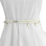 Syga WomenS Pearl Waist Chain With Silver Drop Pearl Buckle Design Stretchable Kamarband Suitable Size For Waist 2636 Inch