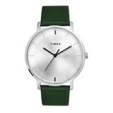 Timex Classics Analog Watch For Man With Silver Round Dial & Green Leather Strap Band Water Resistant Men'S Wrist Watches - Tw0T