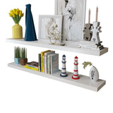 2 White Mdf Floating Wall Display Shelves Book/Dvd Storage