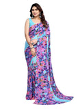Satrani Womens Pure Georgette Saree (3199S2285NA_Sky Blue & Purple)
