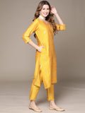 Anubhutee Women'S Cotton Yellow Ethnic Motifs Printed Straight Kurta Suit Set With Pants Yellow M
