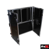 Prox Xs-Djstn Flight Case Style Folding Dj Table And Workstation With Smooth Rolling Wheels