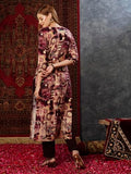 Anni Designer Women'S Cotton Blend Straight Printed Kurta With Pant (Rai Wine-Nw_Xxl_Wine_Xx-Large),Wine,2XL,Cotton Blend,Regular,