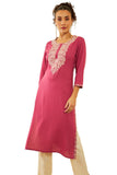 Soch Womens Onion Pink Rayon Yoke Design Kurta With Thread Work Onion Pink S