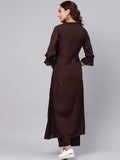 Idalia Maroon Rayon Solid Straight Kurta Set For Women 3/4 Sleeve, Round V Neck Designer Kurta With Pant Maroon M